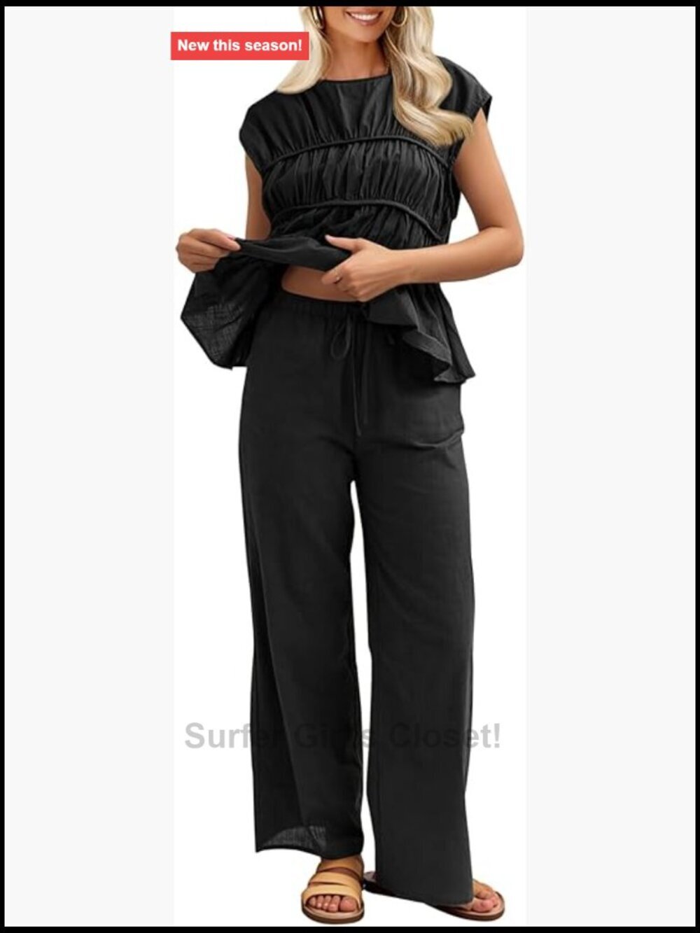 Women's 2 Piece Linen Babydoll Peplum Tank Top & Pants Set Summer Travel Outfit